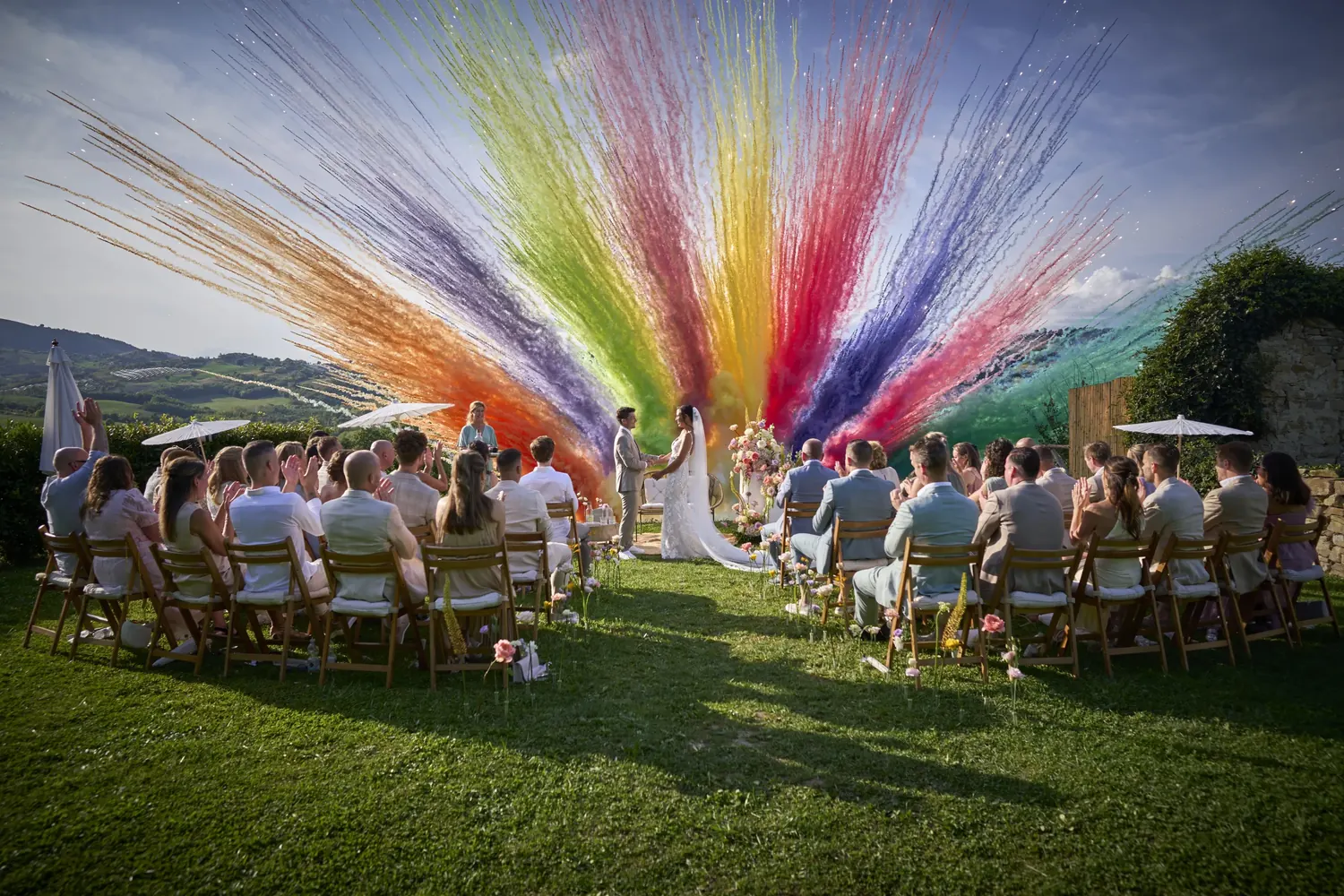 Bruidspaar tijdens een bruiloft in Toscane, gefotografeerd door Murk